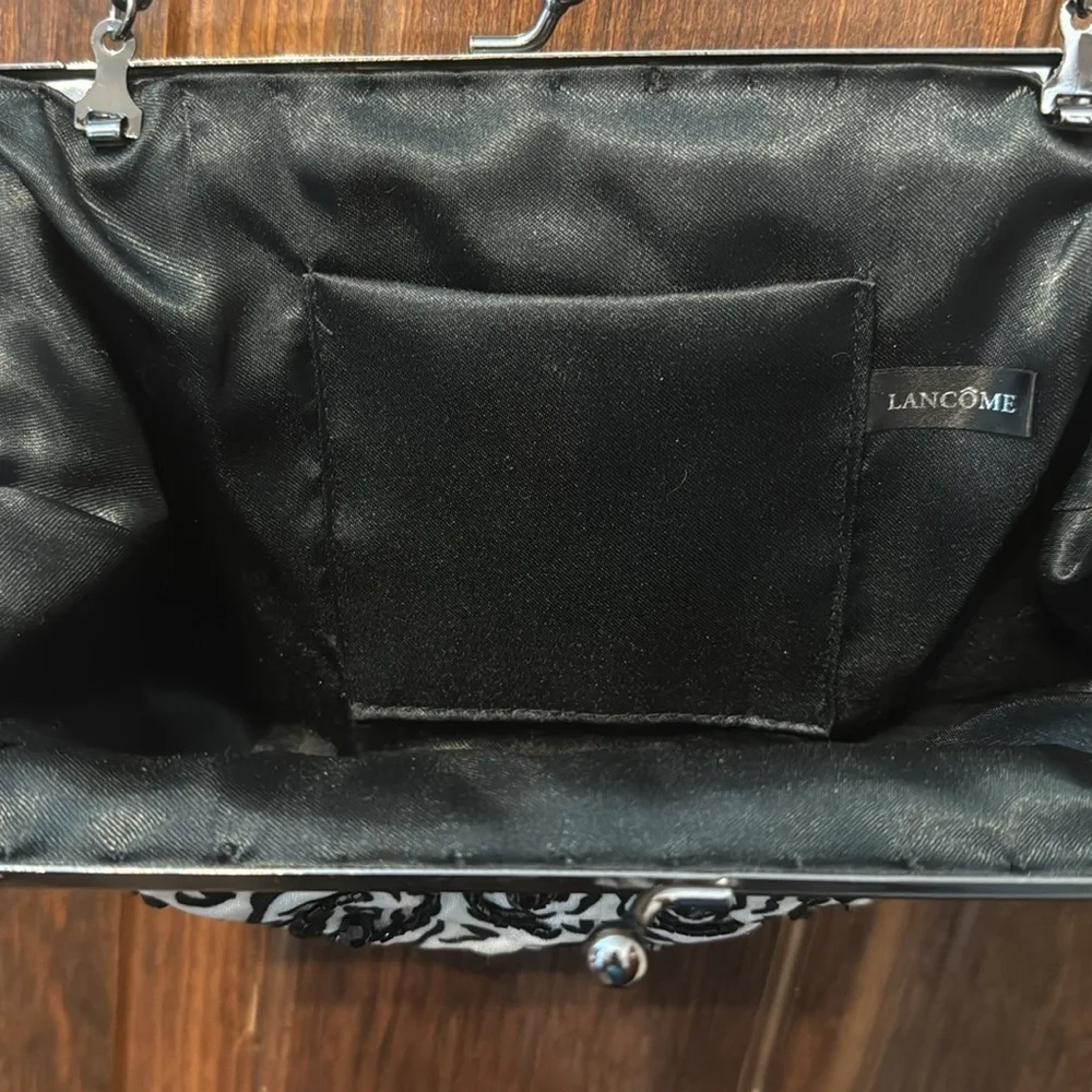 Lancôme Floral Wristlet Clutch White Satin Beaded Bag
